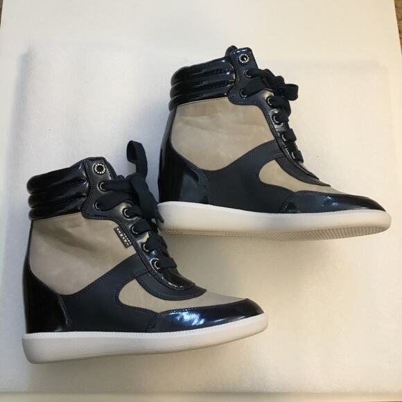 Armani Jeans Blue High-Top Wedge Sneakers - Picture 3 of 11